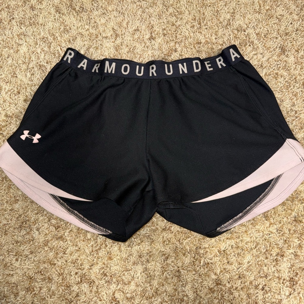 Under Armour Women's Black and Light Pink Athletic Shorts